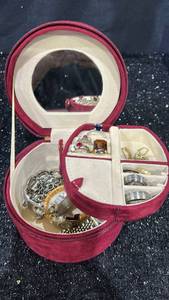lot 74 image: Jewelry Storage Case Red Velvet Organizer with Multiple Compartments