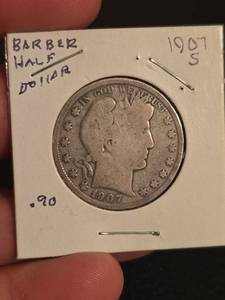 lot 1 image: 1907-S Barber silver half dollar