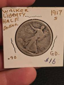 lot 16 image: 1917-S Walking Liberty Silver half dollar