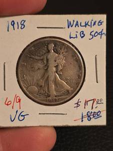 lot 19 image: 1918 Walking Liberty Silver half dollar