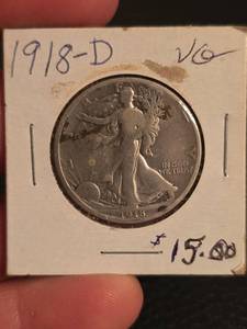 lot 22 image: 1918-D Walking Liberty Silver half dollar