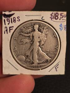 lot 28 image: 1918-S Walking Liberty Silver half dollar
