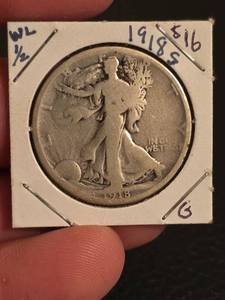 lot 29 image: 1918-S Walking Liberty Silver half dollar