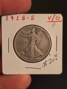 lot 30 image: 1918-S Walking Liberty Silver half dollar