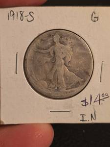 lot 32 image: 1918-S Walking Liberty Silver half dollar