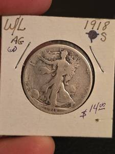 lot 33 image: 1918-S Walking Liberty Silver half dollar