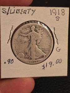 lot 35 image: 1918-S Walking Liberty Silver half dollar