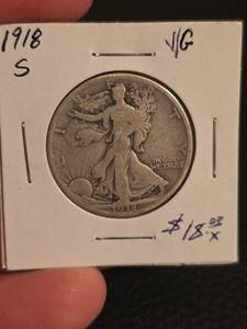 lot 36 image: 1918-S Walking Liberty Silver half dollar