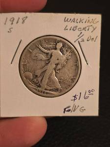 lot 39 image: 1918-S Walking Liberty Silver half dollar