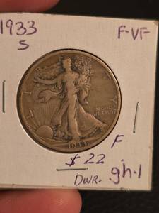 lot 44 image: 1933-S Walking Liberty Silver half dollar