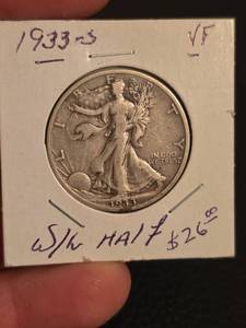 lot 57 image: 1933-S Walking Liberty Silver half dollar