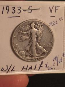 lot 58 image: 1933-S Walking Liberty Silver half dollar