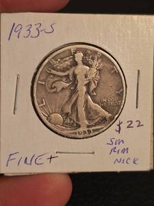 lot 59 image: 1933-S Walking Liberty Silver half dollar