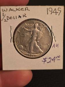 lot 62 image: 1945 AU Walking Liberty Silver half dollar