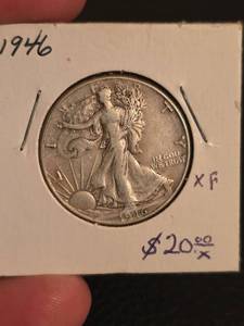 lot 66 image: 1946 XF Walking Liberty Silver half dollar