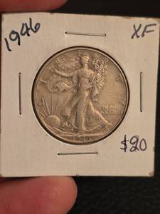 lot 73 image: 1946 XF Walking Liberty Silver half dollar