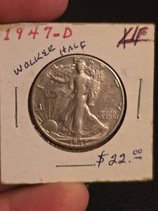lot 74 image: 1947-D Walking Liberty Silver half dollar
