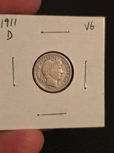 lot 75 image: 1911-D Barber silver dime