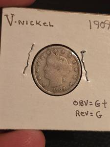 lot 95 image: 1909 V nickle