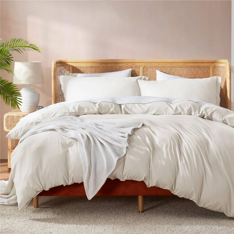 lot 59149 image: Off White California King Duvet Cover Sets - Soft Double Brushed Cal King Duvet Cover, 3 Piece, with Button Closure, 1 Duvet Cover 104x98 inches and 2 Pillow Shams - Retail $29