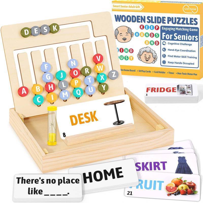 lot 64335 image: Memory Games for Seniors, Dementia Puzzle Activities for Seniors, Memory Matching Games Alzheimers Products for Elderly, Wooden Slide Puzzle for Adults, Dementia Activities Gifts for Elderly - Retail $18