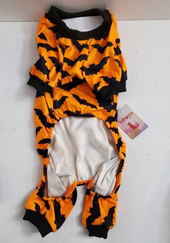 lot 64387 image: Halloween Pajamas for Small Dogs, Velvet Chihuahua Yorkie Dog Outfits Sweater Skeleton Dog Pjs Pet Puppy Doggy Outfits Jumpsuits, Ghost Spider Web Pumpkin Apparel Bat - Small - Retail $10