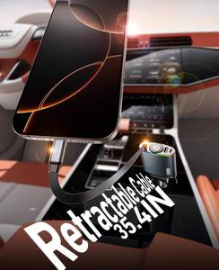 lot 39087 image: Retractable Car Charger,Lightning Cable Car Charger Fast Charge,Adapter with Retractable Cables and USB Ports for iPhone 14131211 Series,Accessories for Men - Retail $15