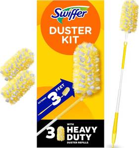 lot 39107 image: Swiffer Duster Kit with 3 ft Extendable Handle with 2 Pads. - Retail $18