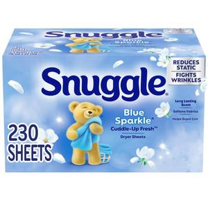 lot 39111 image: Snuggle Fabric Softener Dryer Sheets, Blue Sparkle, 230 Count - Retail $9