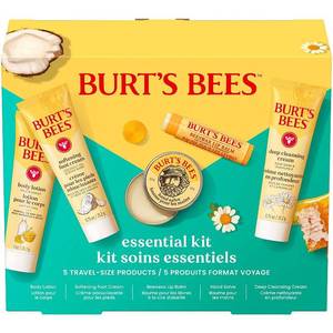 lot 39113 image: Burts Bees Essential Gift Set  Cleansing Cream  Hand Salve  Body Lotion  Foot Cream  Lip Balm - Retail $13