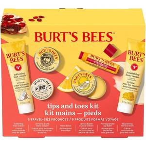 lot 39115 image: Burts Bees Tips and Toes Gift Set  Hand Cream  Foot Cream  Cuticle Cream  Hand Salve  Lip Balm - Retail $13