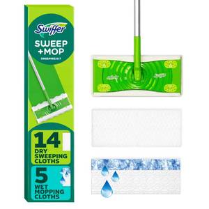 lot 39124 image: Swiffer Sweeper 2-in-1 Mops for Floor Cleaning, Dry and Wet Multi Surface Floor Cleaner, Sweeping and Mopping Starter Kit, Includes 1 Mop  19 Refills, 20 Piece Set - Retail $19