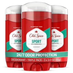 lot 39127 image: Old Spice Deodorant for Men, Aluminum Free, Sport Scent, 3.0 oz, Pack of 3 - Retail $14