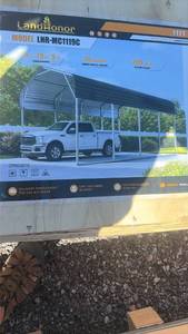 lot 738 image: LandHonor 11 ft x 19 ft Metal Carport LHR-MC1119C 26 Gauge open box
