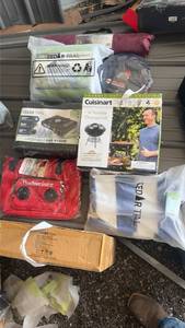 lot 304 image: Outdoor Camping Gear Lot Cedar Trail Tent Cuisinart Grill Stove Blankets