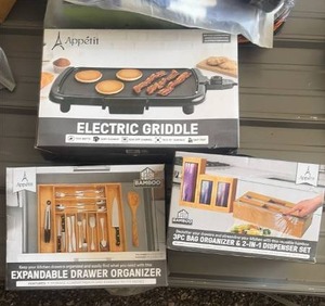 lot 306 image: App�tit 3-Item Kitchen Lot Electric Griddle Drawer Organizer and Bag Dispenser