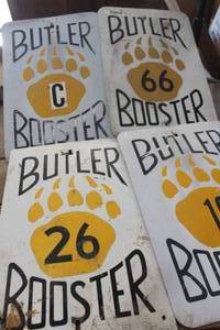 lot 4665 image: 4-Metal Butler Booster Signs 12 x 18
