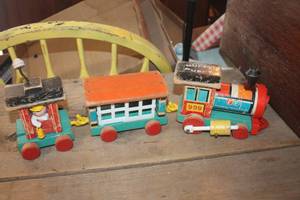 lot 4706 image: Vintage Fisher Price Wood Train Set