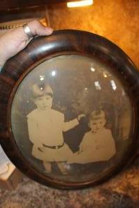 lot 4724 image: Antique Tiger Wood Framed Picture 13 x 17