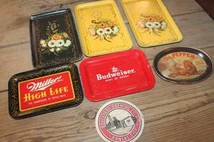 lot 4732 image: Vintage Miller, Budweiser Tip Trays & More