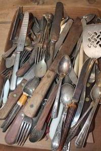 lot 4742 image: Flat of Misc. Vintage Silverware
