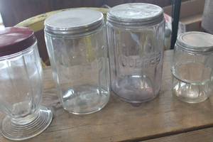 lot 4766 image: Antique Hoosier Cabinet Jars and More