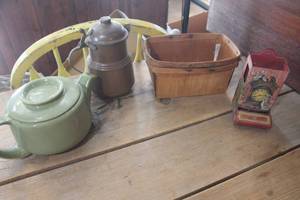 lot 4768 image: Vintage Tea Pots, Matchbox Holder and More