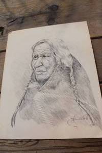 lot 4791 image: Signed Native American Drawing 11 x 14