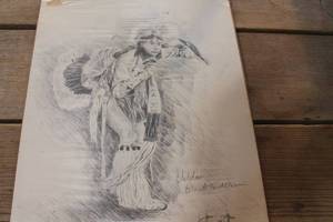 lot 4792 image: Signed Native American Drawing 11 x 14