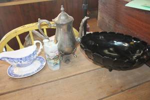 lot 4862 image: Vtg. Black Glass Footed Bowl and More