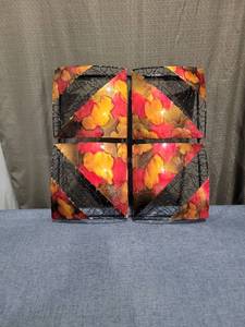 lot 651 image: 4 PANEL METAL FOIL GLAZED WALL DECOR