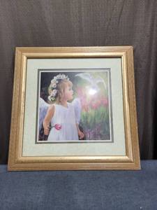 lot 652 image: Home Interior Framed Picture Little Girl Angel With Dove NICE