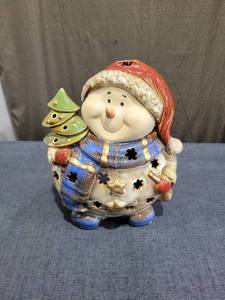 lot 655 image: Snowman Tealite Candle Holder with Christmas Tree