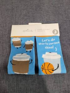 lot 674 image: Hallmark Crew Socks  Coffee and Basketball Graphic Blue
